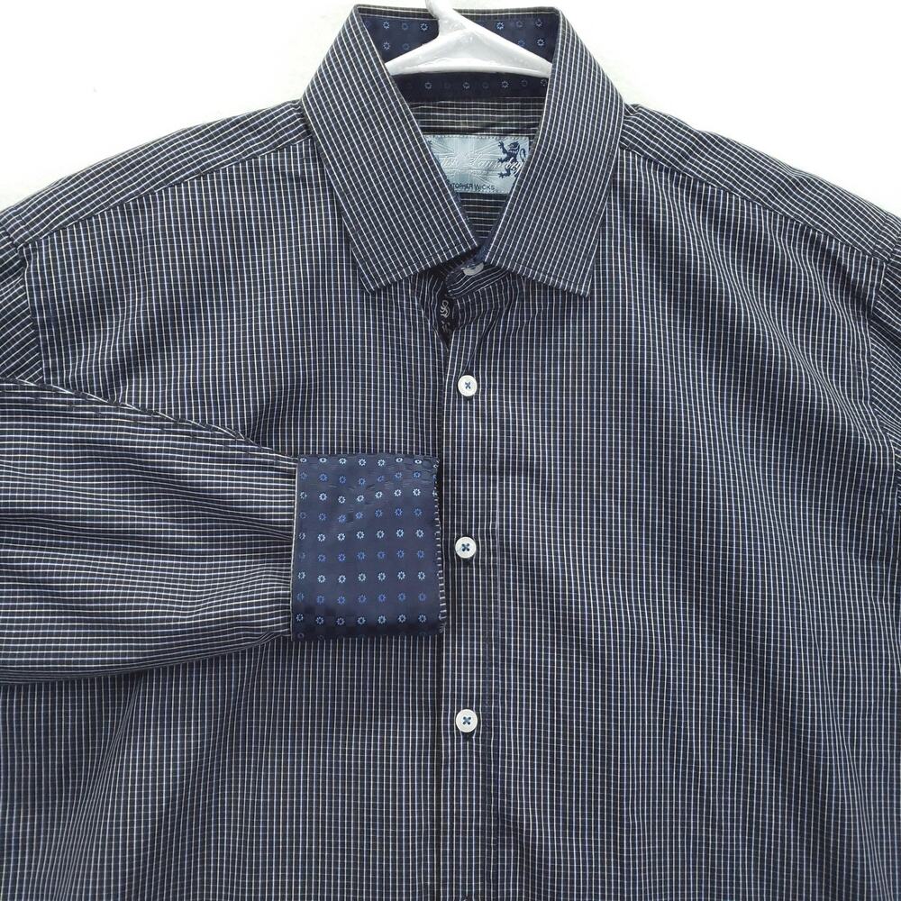 English Laundry Dress Shirt Mens 16 Large Blue Checkered Long Sleeve Button Up
